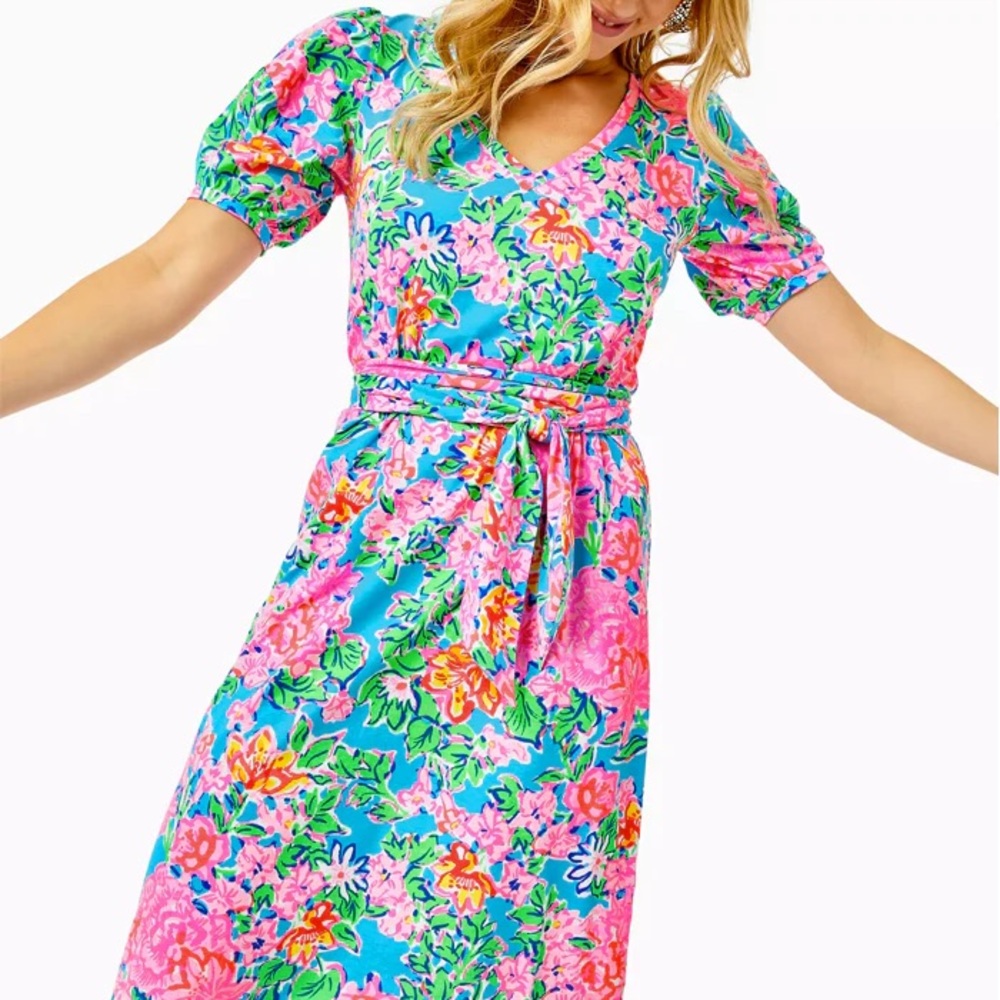 Lilly Pulitzer Pink and Blue Puff Sleeve Sundress